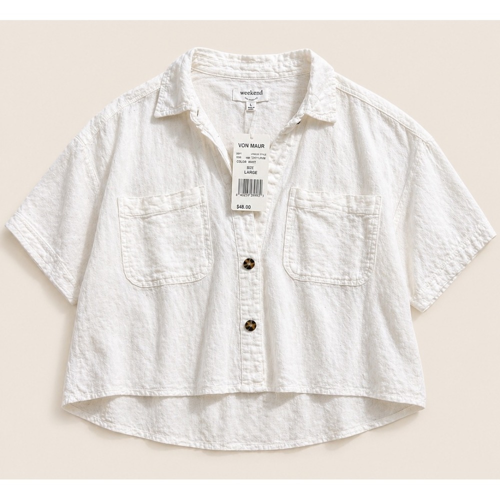 Weekend Los Angeles‎ Linen Button Front Top NWT Size Large White Relaxed Fit